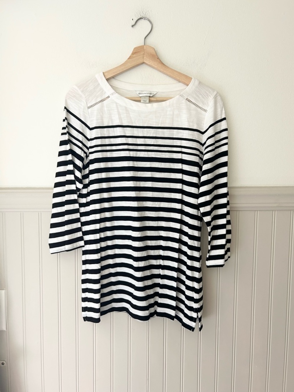 Christopher & Banks Small Black and White Striped 3/4 Sleeve Shirt